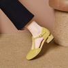 Women Fashion Round Toe Hollow Out Breathable Spring Buckle Strap Square Heel Shoes Lady Casual Leather Shoes Ab677