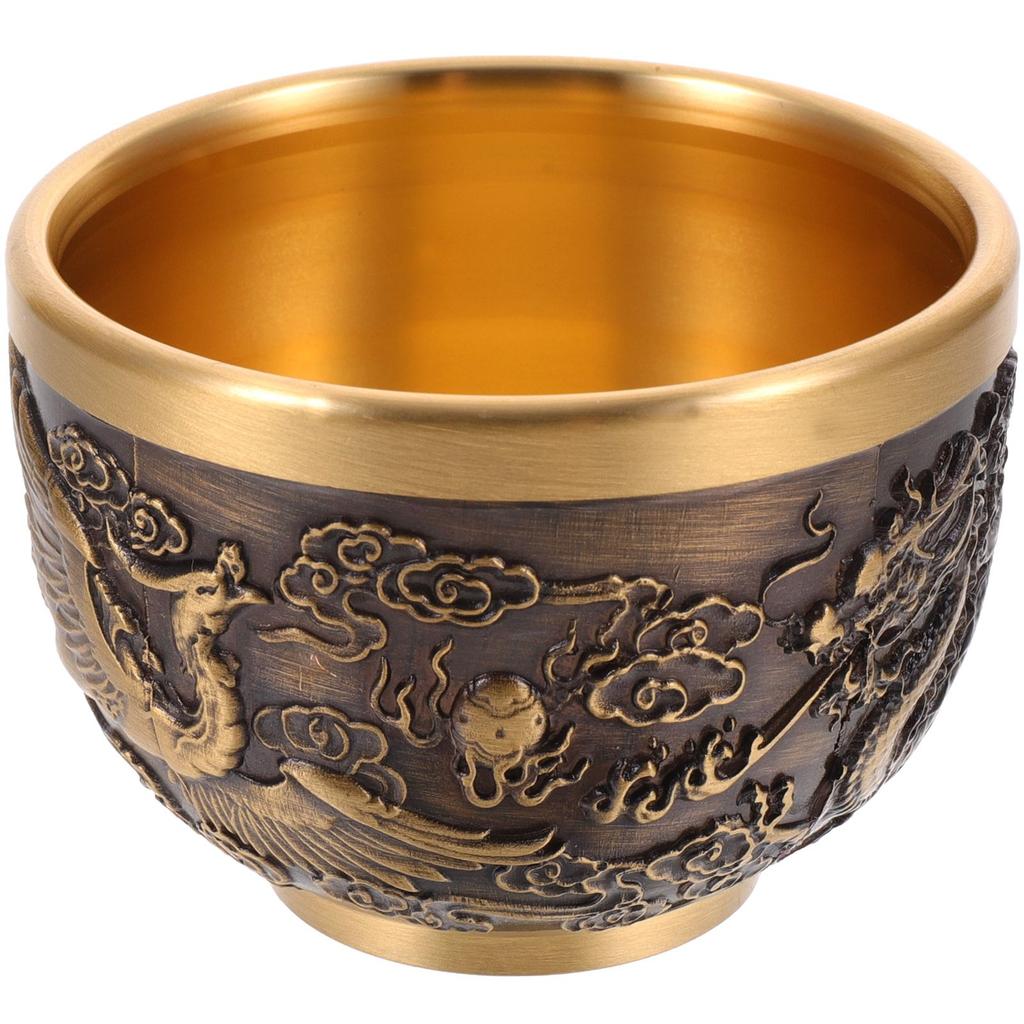 1pcs Dragon Copper Vintage Teacup Chalice Chinese Style Retro Tea Cups Home Decor Kitchen Barware