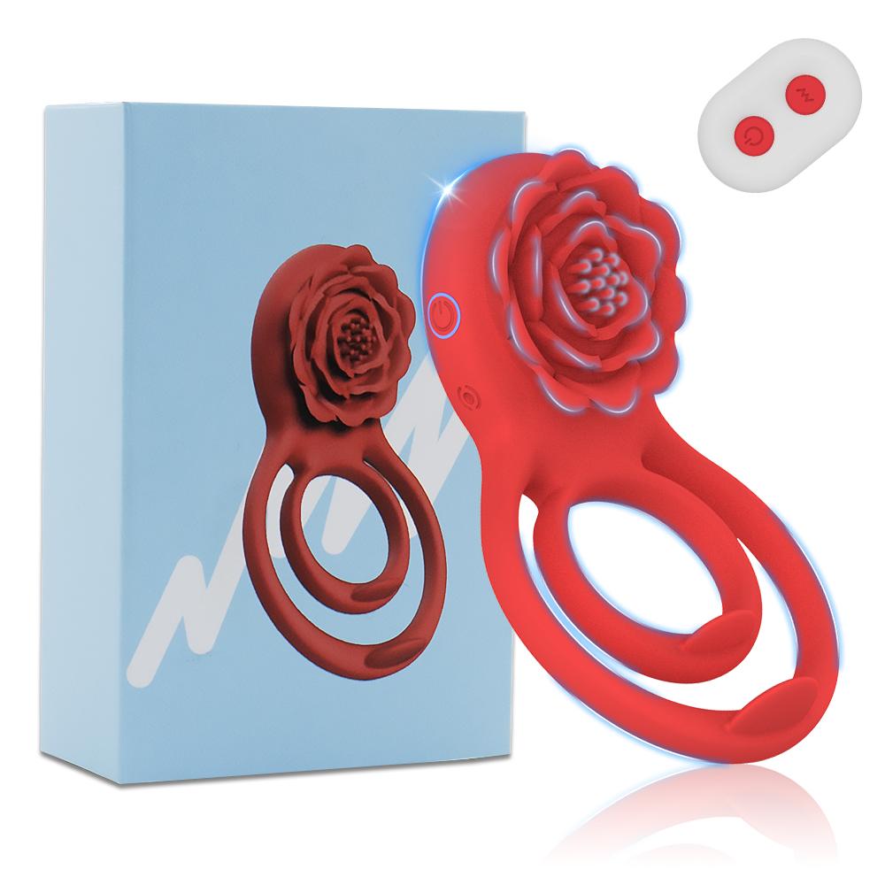 Vibrating Cock Ring with Rose Clitoral Stimulator Delayed Ejaculation Penis Rings Vibrator Couples Adult Sex Toys for Men Women