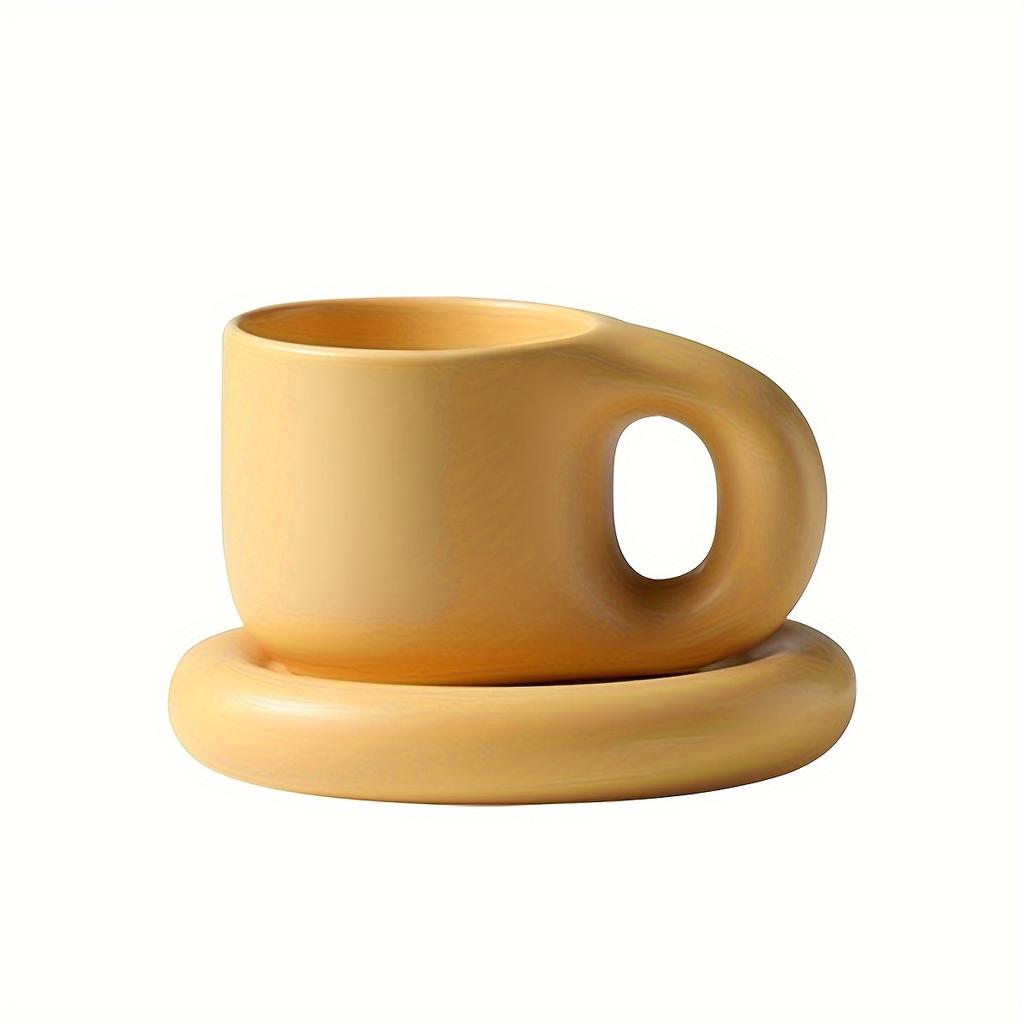 1ks 28.92oz/300ml Hrnku s baculatým uchem inspirovaného skandinávským stylem, Sada s podšálkem, Kreativní keramický šálek na kávu pro kancelář, domov, Pouze ruční mytí, Opakovaně použitelný