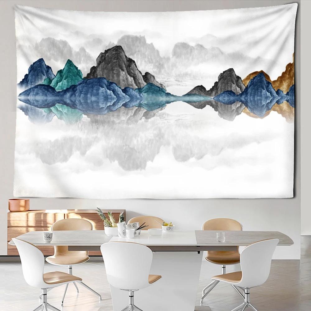 Line ink mountain view tapestry bohemian style background cloth beautiful home decoration room dormitory bedside hanging cloth