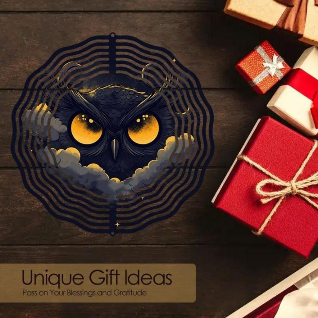 1 szt. Metalowy Dzwonek Wietrzny Mandala Sowa - Czarno-Złoty Artystyczny Design, Kojący Dźwięk Dekoracja Wisząca Zewnętrzna/Wewnętrzna do Ogrodu, Patio