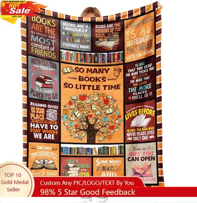 Reading Blanket Inches So Many Books So Little Time Flannel Throw for Book Lovers Readers Librarians Custom Blankets