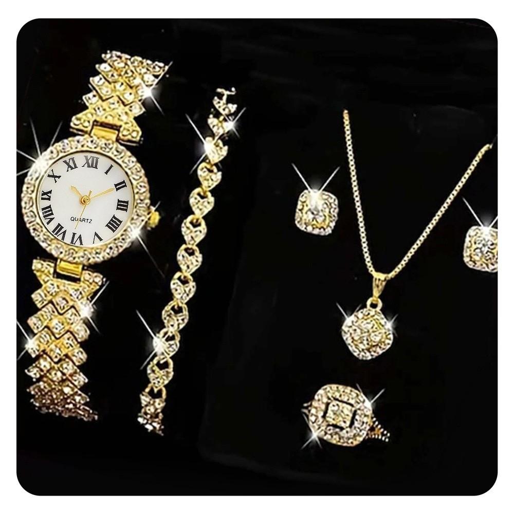 Romersk Diamantarmbandsur, Trendigt Kvartsarmbandsur Fullt med Diamanter