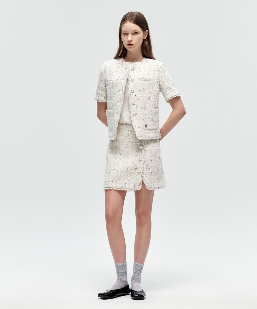 City Breeze Tweed Fringe Mini Skirt_Cream