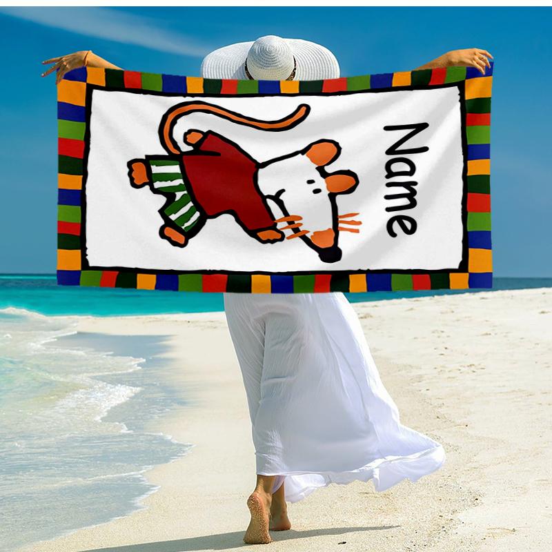 Custom Name Ultra-Soft Beach Towel with Maisy Mouse Theme,Ideal for Pool - Camping, Diving - Perfect Travel Essential, Vibrant Beach Towel.