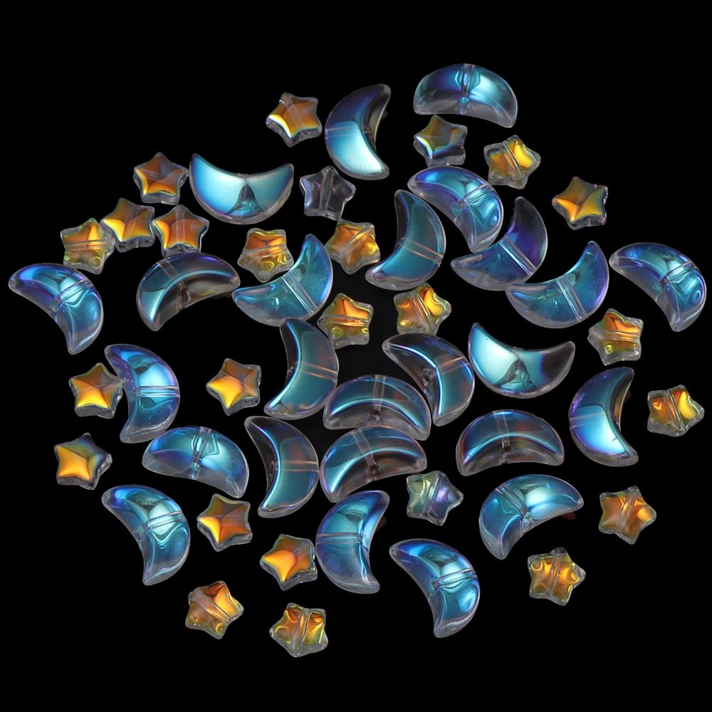 50Pcs Colored Crystal Glass Beads Mixed Star Moon Loose Pendant Beads For DIY Crafts Jewelry Handmade Earring Necklace Accessory