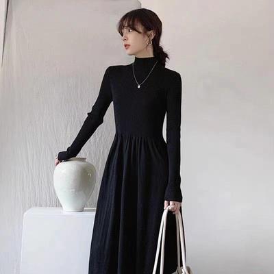 Women's Long French Knitted Dress - Autumn/Winter, Elegant Royal Style, Perfect Layer with Coat
