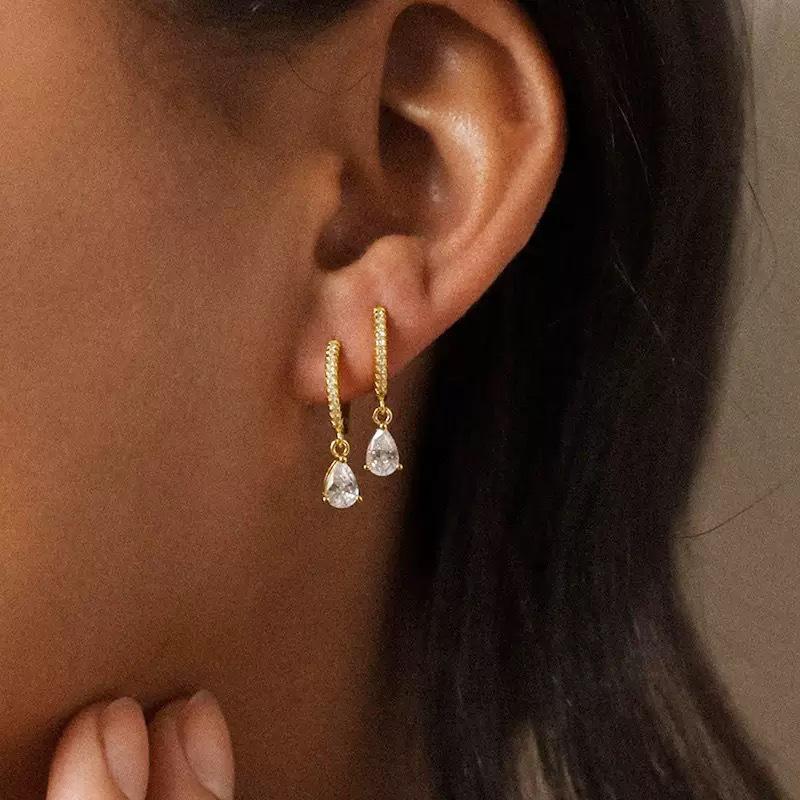 18K Gold Zirconia Water Drop Diamond Stainless Steel Pendant Earrings - Versatile & Elegant for Women