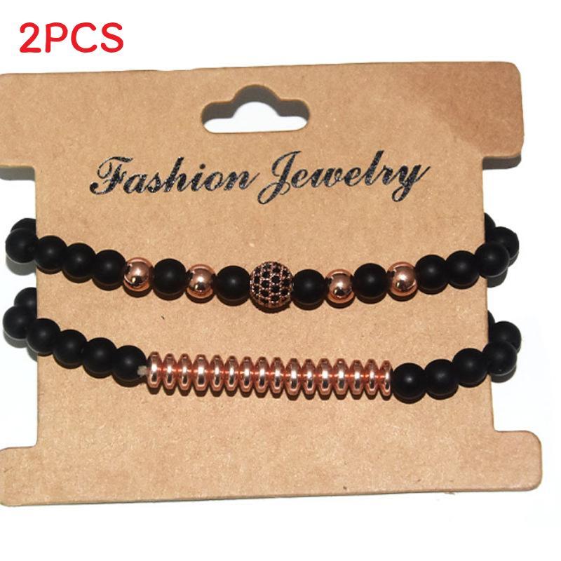 Elegant Copper Bead Bracelet With Micro Paved Zirconia Crown For Couples And Gift Giving