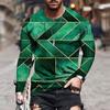 Color Block 3D Print Men's T-shirts Spring Summer Imitation Polyester Loose Round Neck Long Sleeve Casual Tops Oversized T Shirt