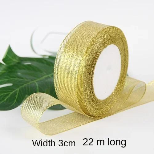 25yards/roll Gold Silver Metallic Glitter Ribbons for Apparel Garment DIY Accessories Crafts Sewing Fabric  Supplies Gift Wrap