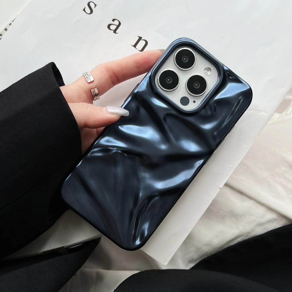 3D Electroplated Wrinkle Matte Case For iPhone 17 Air 16 15 14 Plus 13 12 11 Pro Max Aesthetic Wave Ruffle Soft Silicone Cover
