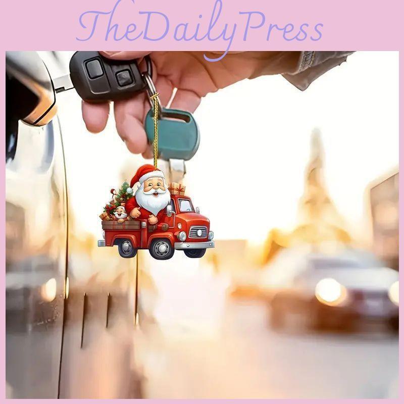 Santa Drive Claus Car Pendant With Acrylic Flat Surface For Christmas Gift
