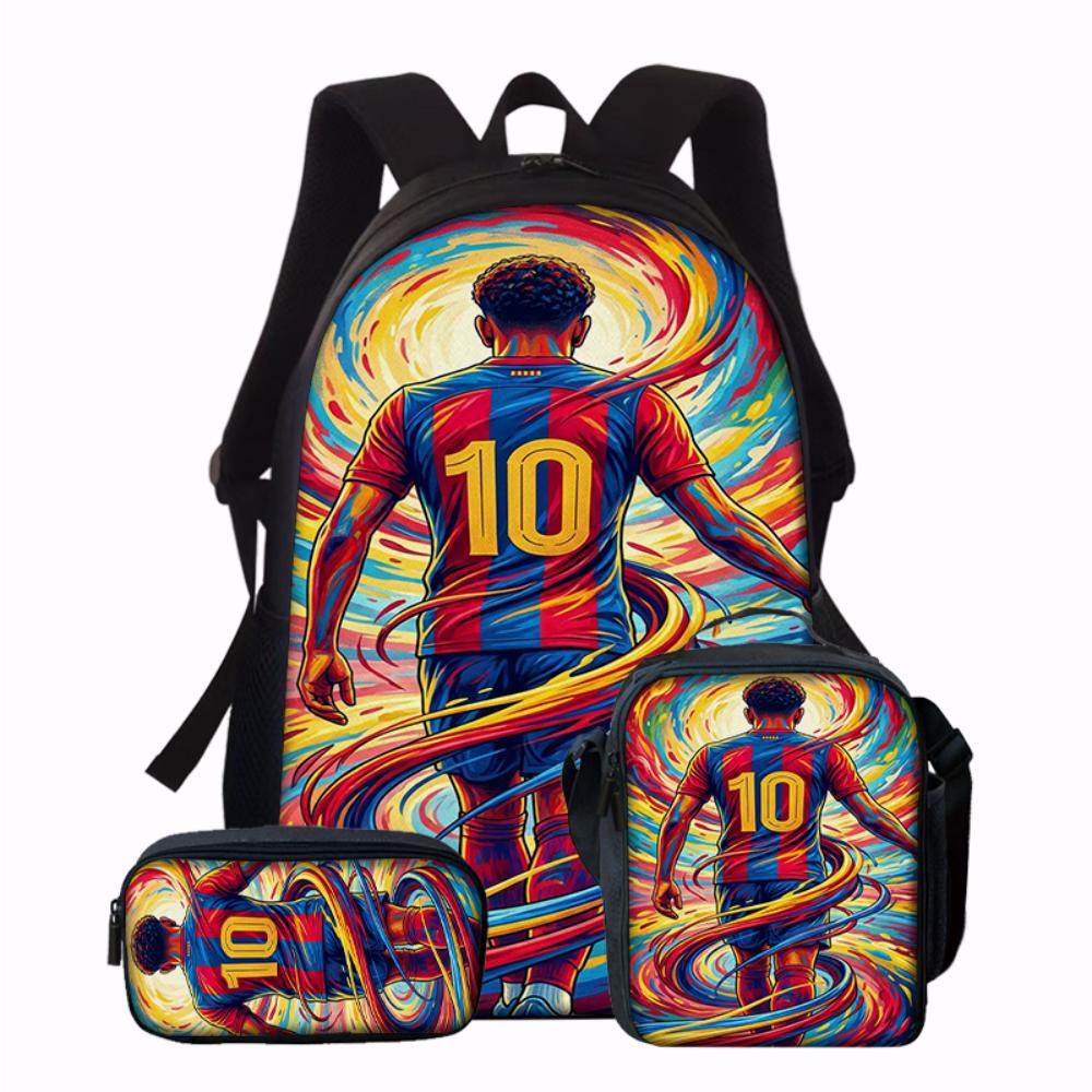 3-teiliges Rucksack-Set mit 19 Fußballstar-Muster – Lässiger Rucksack mit großem Fassungsvermögen, passender Clutch & Tragetasche, Perfekt für den Alltag