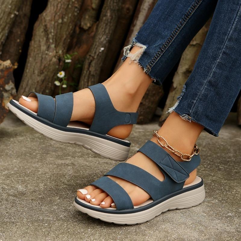 Summer New Velcro Flat Sandals Women's Casual Lightweight Large Size Retro Wedge Sandals
