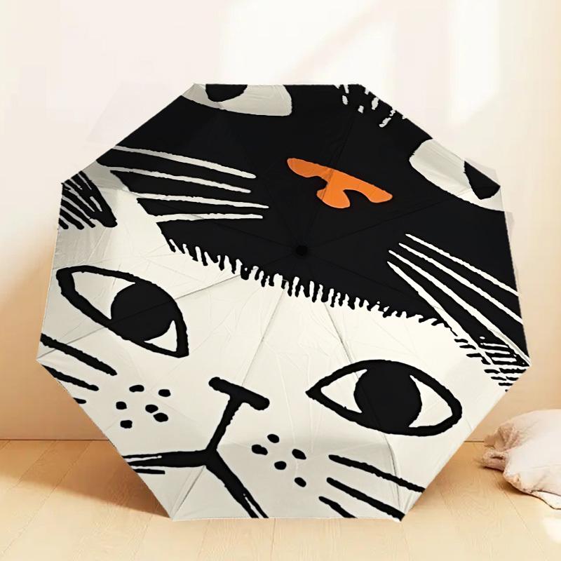Unique Cat Face Print Umbrella: Perfect for Outdoor Adventures, Auto-Opening & Closing, Lightweight and Durable, Ideal as a Gift 006