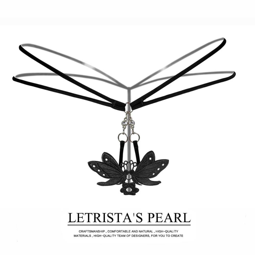 Hot Perspective Young Woman Women's Thong Sexy Embroidery Low Waist Metal Buckle Seduction Panties Sexy T-pants 2171