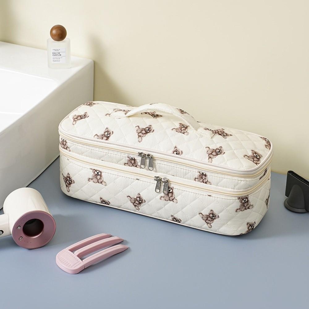 Cotton Hair Dryer Storage Bag Double-Layer Large Capacity Travel Storage Pouch Lightweight Makeup Bag Curling Iron Storage