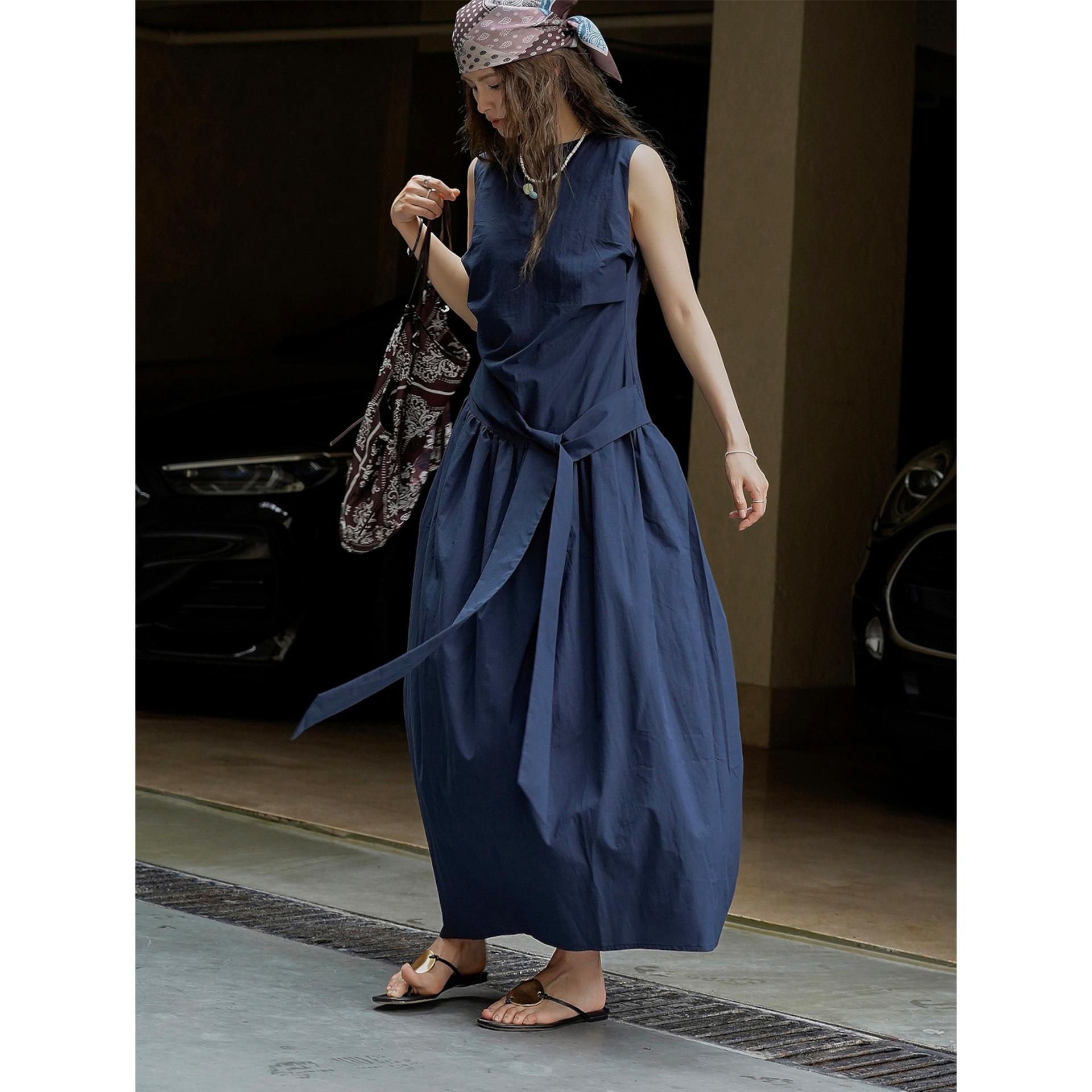 

Johnature Корейские трехмерные плиссированные платья-жилеты на бретелях для женщин, летние легкие дышащие повседневные платья без рукавов M темно-синий