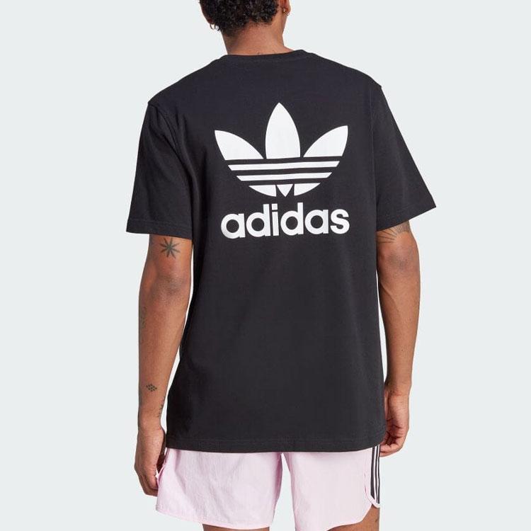 Adidas Originals Trefoil Letter Back Logo Print Crew Neck T-Shirt Men Tops Black II5760
