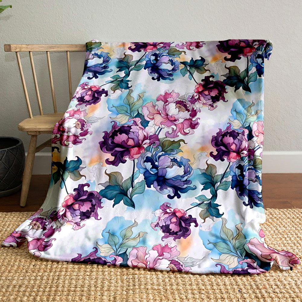 Vibrant floral motifs with flowing petals and greenery on light background. for all seasons blanket lunch break throw gift