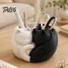 Desktop Stationery Organizer 3D Printed Cat Pen Holder, Cute Sleeping Kitty Organizer, 2-in-1 Multifunctional Storage Box for Makeup Brushes