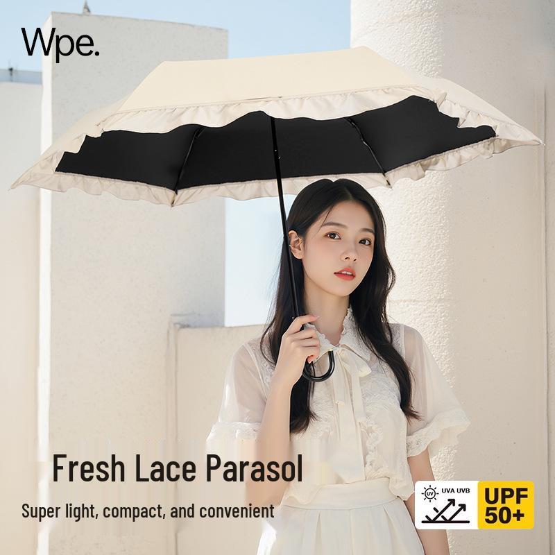 180g Japanese Style Lightweight Three-Fold Sun and Rain Umbrella with Black Glue UV Protection