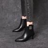 Pointed Toe Leather Warm Autumn Winter Female Short Shoes Elegant with Medium Heels Booties 2025 Hot Women's Ankle Boots