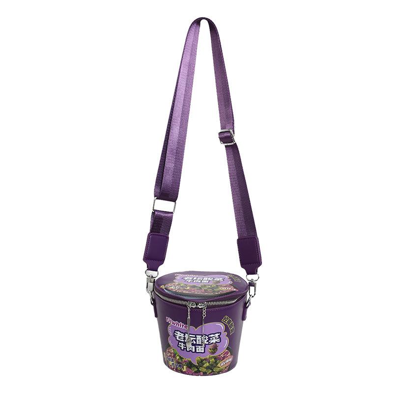 

Персонализированная и креативная сумка-миска для лапши быстрого приготовления женская 2025 новый модный тренд широкий плечевой ремень кроссбоди плечевая сумка-цилиндр из искусственной кожи фиолетовый