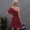 Woman Bodycon Lotus Dress Summer Fashion Short Sleeve One Shoulder Party Mini Dresses Casual Female Boho Beach Dress