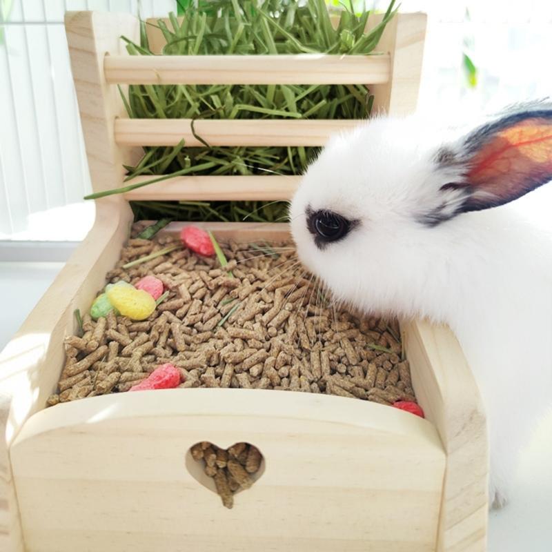 2in1 Wood Feeder Feeding Rack for Rabbit Small Animal Hamster Food Container Cage Feeding Accessories Pet Essential