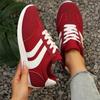 Fashion Women's Fashion White Striped Breathable Sneakers Lightweight Non Slip Sports Shoes for Women Red Green Lace Up Casual Sneakers