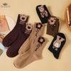 Șosete din Bumbac Retro Maro Șosete Urs Fete Confortabile Șosete Medii Toamnă Iarnă Moi Kawaii pentru Femei