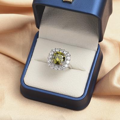 925 Sterling Silver High-end Luxury Oval Olive Green Zircon Diamond Ring Birthday Anniversary Wedding Party Gift
