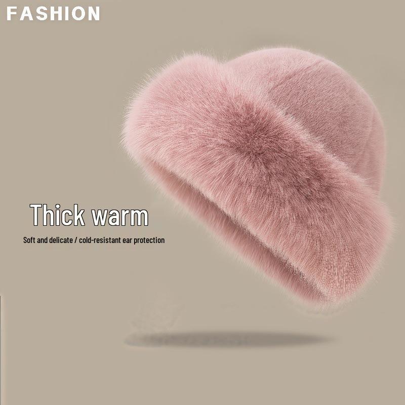 Women's Faux Mink Fur Winter Fisherman Hat - Ethnic Style, Windproof, Warm, Ear Protection, Versatile Plush Mongolian Design