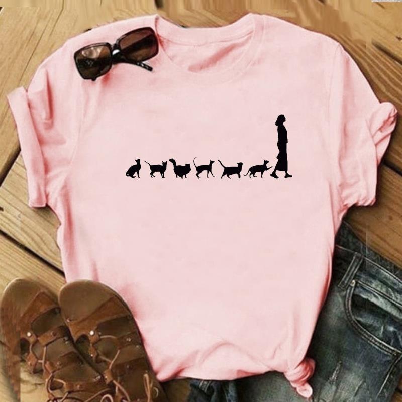 Tricou cu stil minunat Top Fashion Tricou Îmbrăcăminte anii 90 Sweet Cat Pet Ocazional mânecă scurtă Femei Print Lady Femeie Tricou grafic