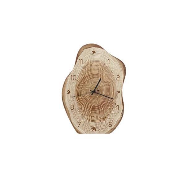 Clock with an irregular wood grain pattern; silent operation. Suitable as living room decor or as a tabletop clock (battery included).