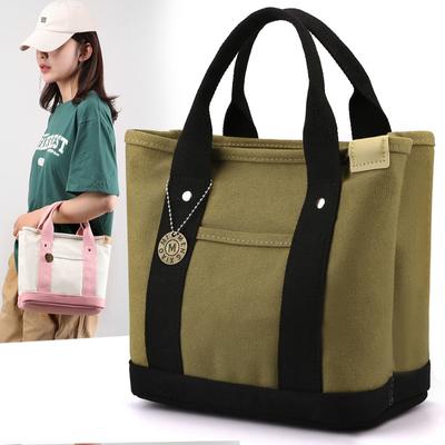 Canvas-Einkaufstasche, tragbare, große Kapazität, Freizeit-Mittagessen, Bento-Beuteltasche, mehrfach unterteilte Handtasche