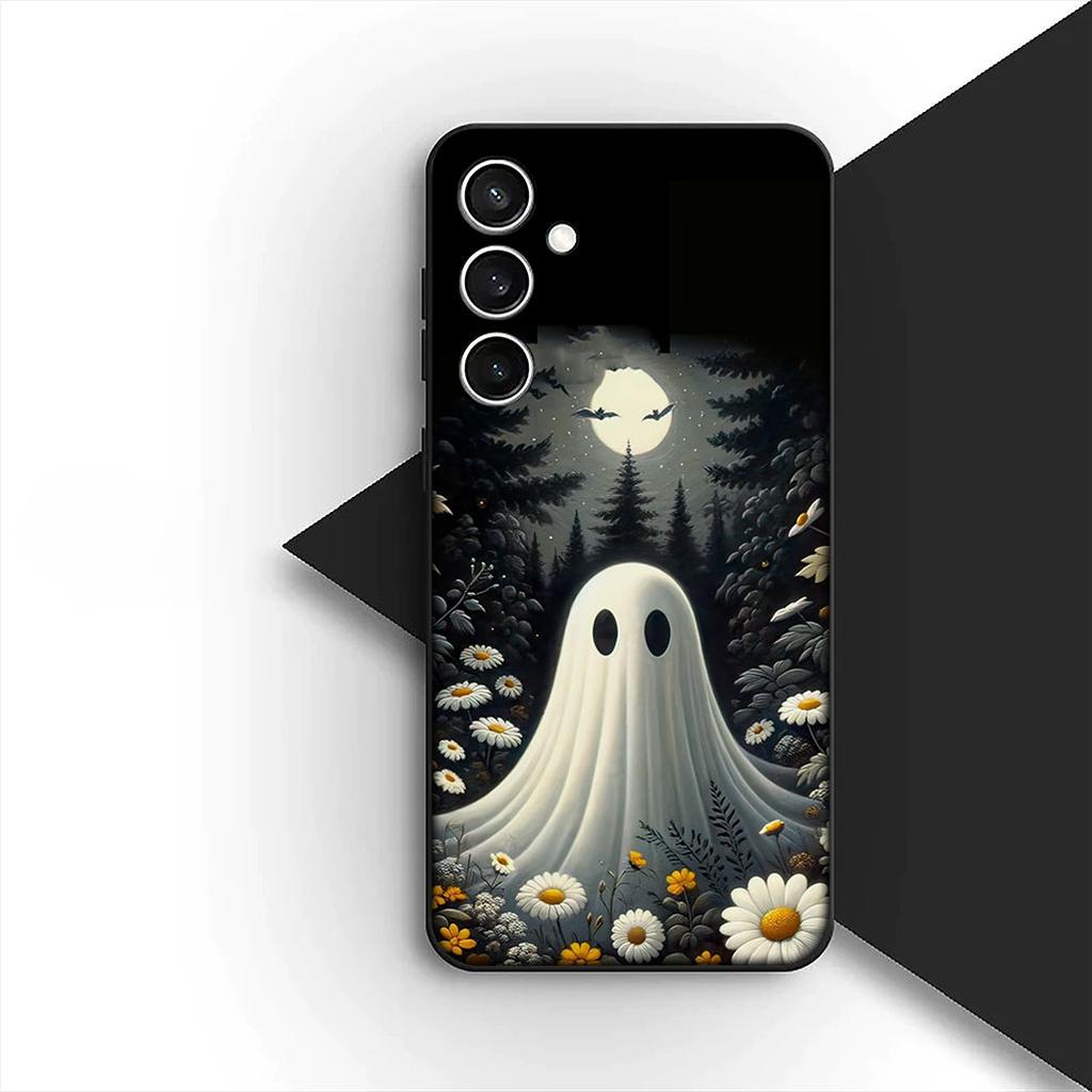 for Samsung Galaxy A35 A36 A55 A26 A05 A06 A14 A50 A51 A53 A54 A12 A13 A23 Phone Case with Little Ghost Halloween Pumpkin Flower