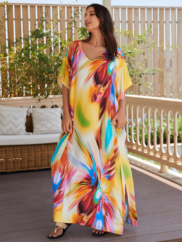 European-American Cotton Tie-Dye Beach Dress: Loose Robe & Bikini Cover-Up