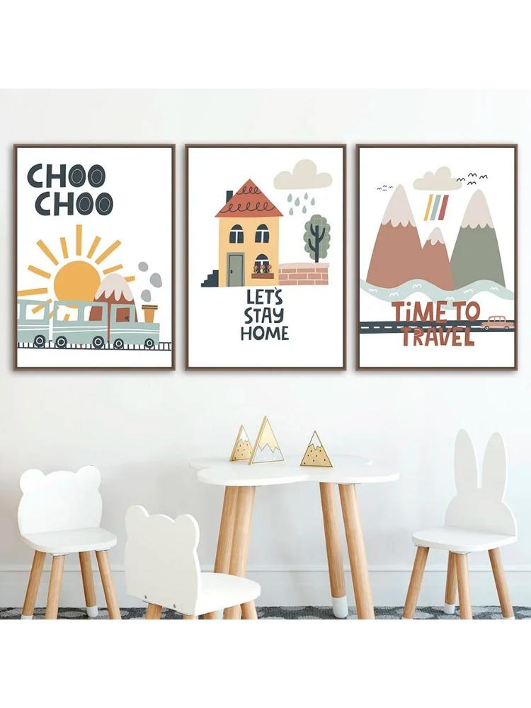 Mountain Sun Car Plane House Dream Nursery Wall Art Canvas Painting Nordic Posters And Prints Wall Pictures Baby Kids Room Decor