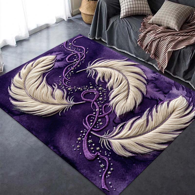 2025 New Purple feathers Carpet Rug for Living Room Bedroom Home Sofa Decoration,Kids play Non-slip Floor Mat