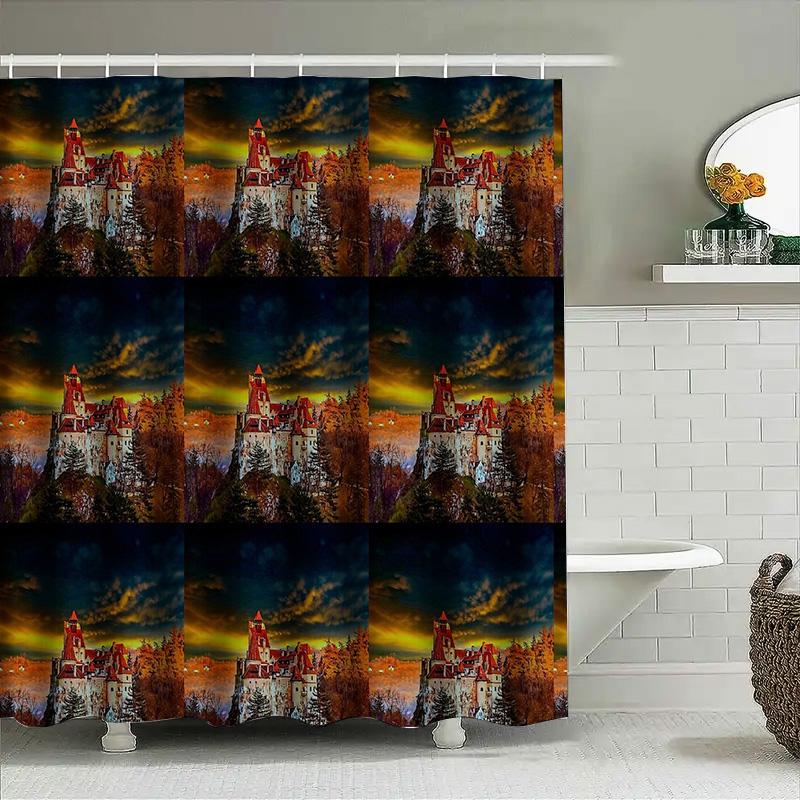 Vintage Gothic Castle Shower Curtain Dark Fantasy Landscape Tapestry Bathroom Decor Set Modern Home Textile Artistic Wall Hangin