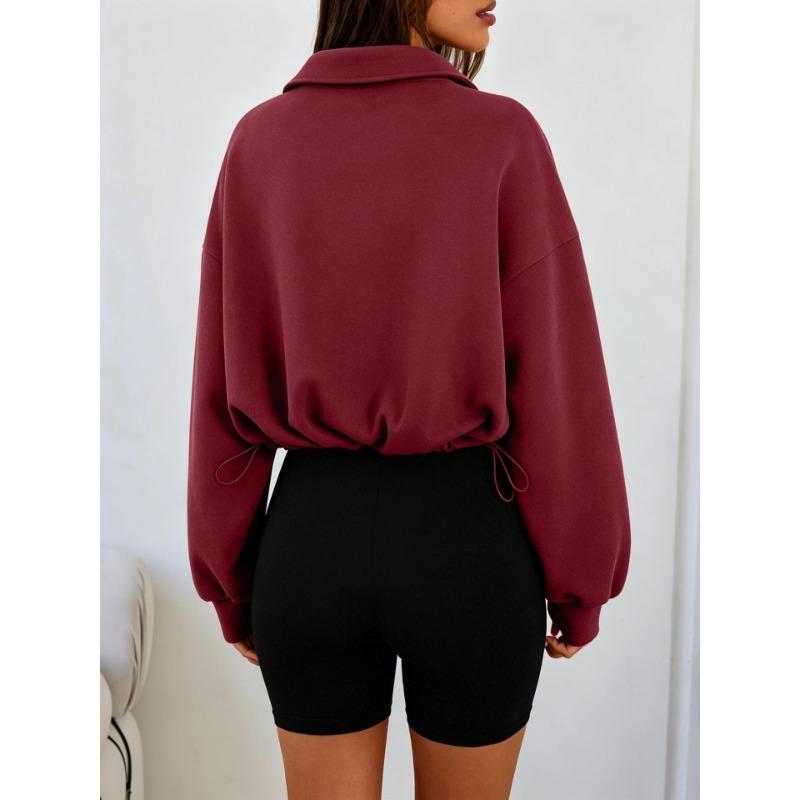Women S Half Zip Long Sleeve Cropped Sweatshirt With Drawstring Y2k Style
