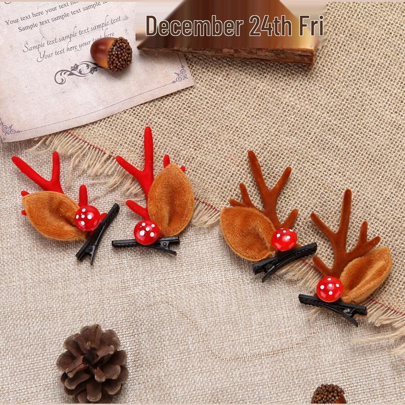 2025 Trendy Christmas Headband with Mushroom Ears & Antlers - Plush Hair Clip for Live Stream or Dress-up