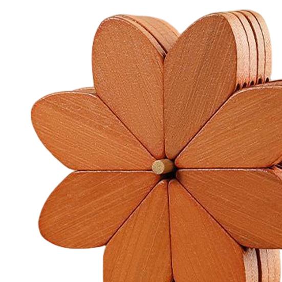 5Pcs/Set Wooden Coasters Set with Stand Pinwheel Shape Changeable Design Heat-resistant Coasters Kitchen Dining Decor