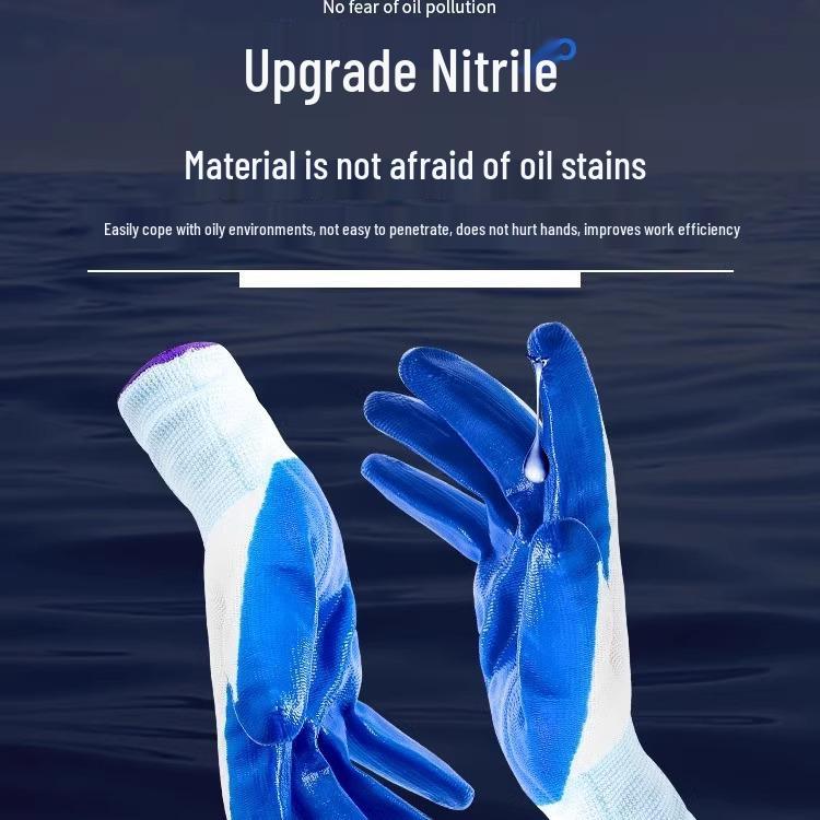 Pengyi Nitrile Rubber Work Gloves: Wear-Resistant, Anti-Slip, Waterproof, Oil-Proof for Men & Women - Ideal for Construction in Autumn & Winter.