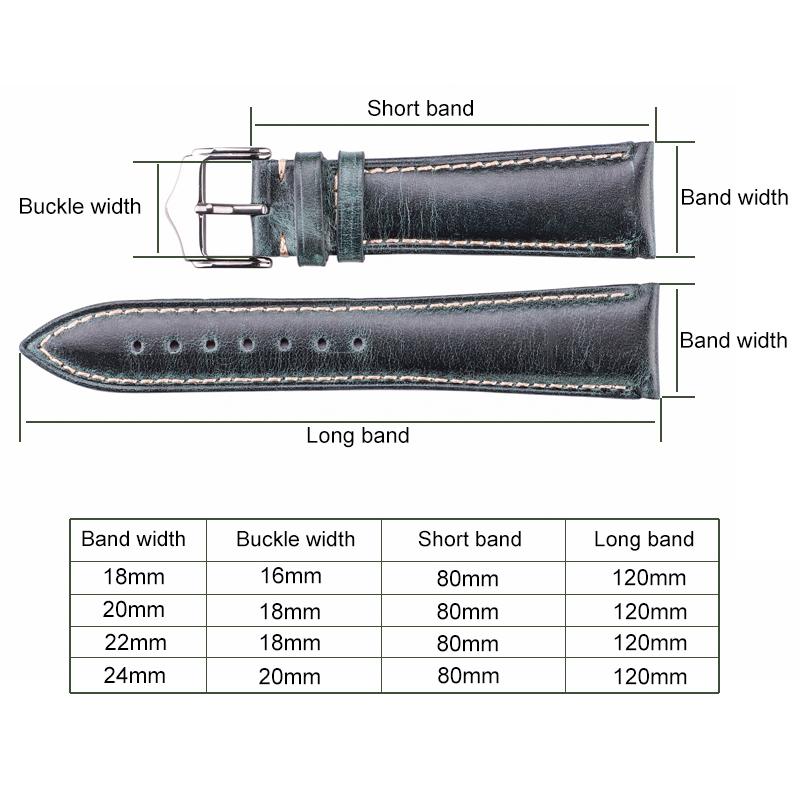 Watchband Cowhide Vintage Bracelet Watchbands 18 20 22 24mm Blue Yellow Green Women Men Genuine Leather Watch Band Strap Belt Buckle