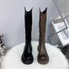Fattened and Widened Long Boots Women's Platform Knight Boots Autumn and Winter New High Leather Boots Thick Legs Women's Long Boots Large Size